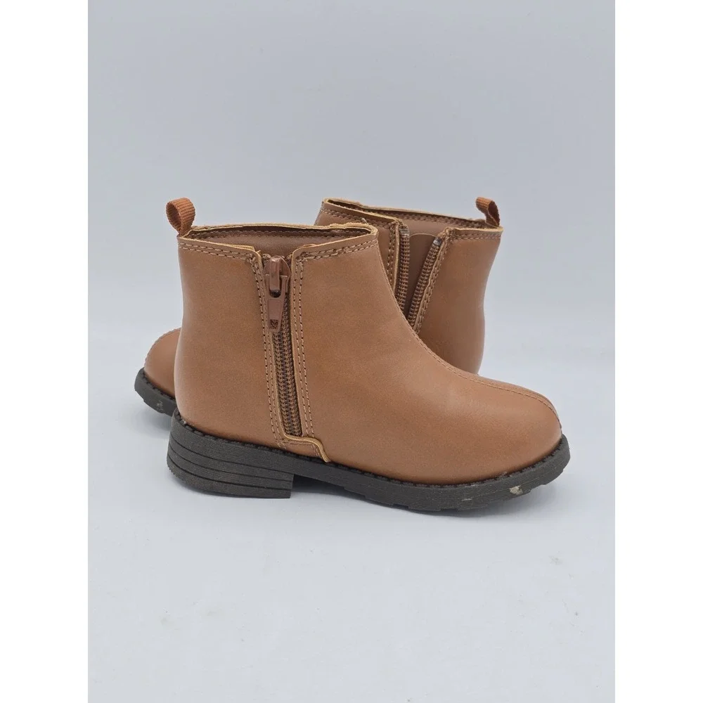 Carter's Toddler Girl Size 7 Lena Ankle Boots Tan Side Zip Up‎ Heart Buckle